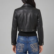 Women's Black Leather Trucker Jacket — Glinton