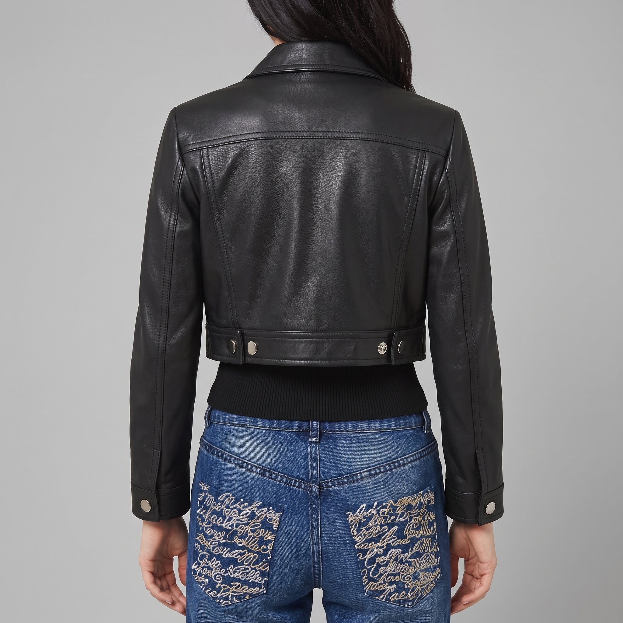 Women's Black Leather Trucker Jacket — Glinton