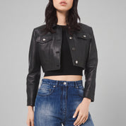 Women's Black Leather Trucker Jacket — Glinton