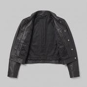 Women's Black Leather Trucker Jacket — Glinton