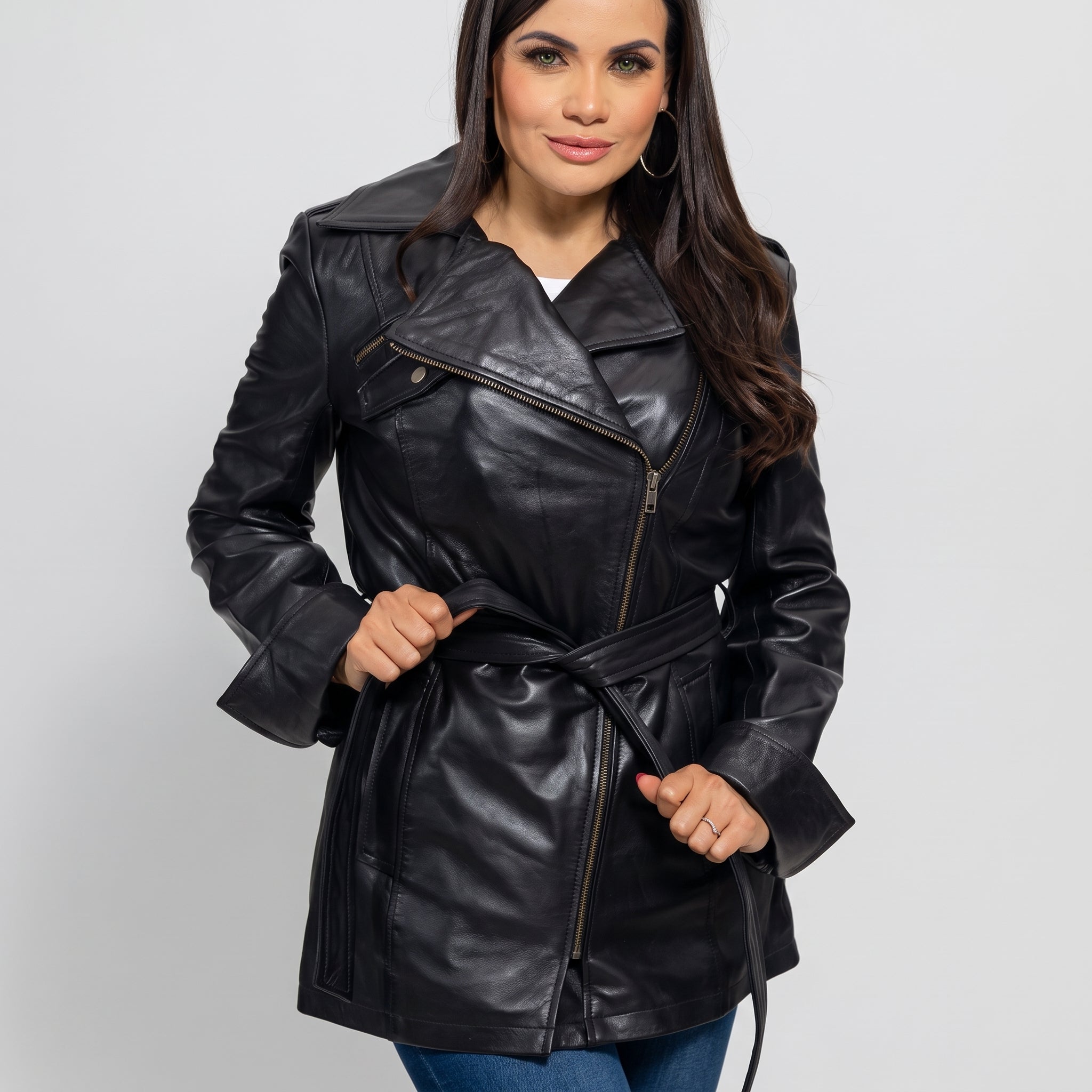 Women's Black Leather Biker Jacket — Earnley