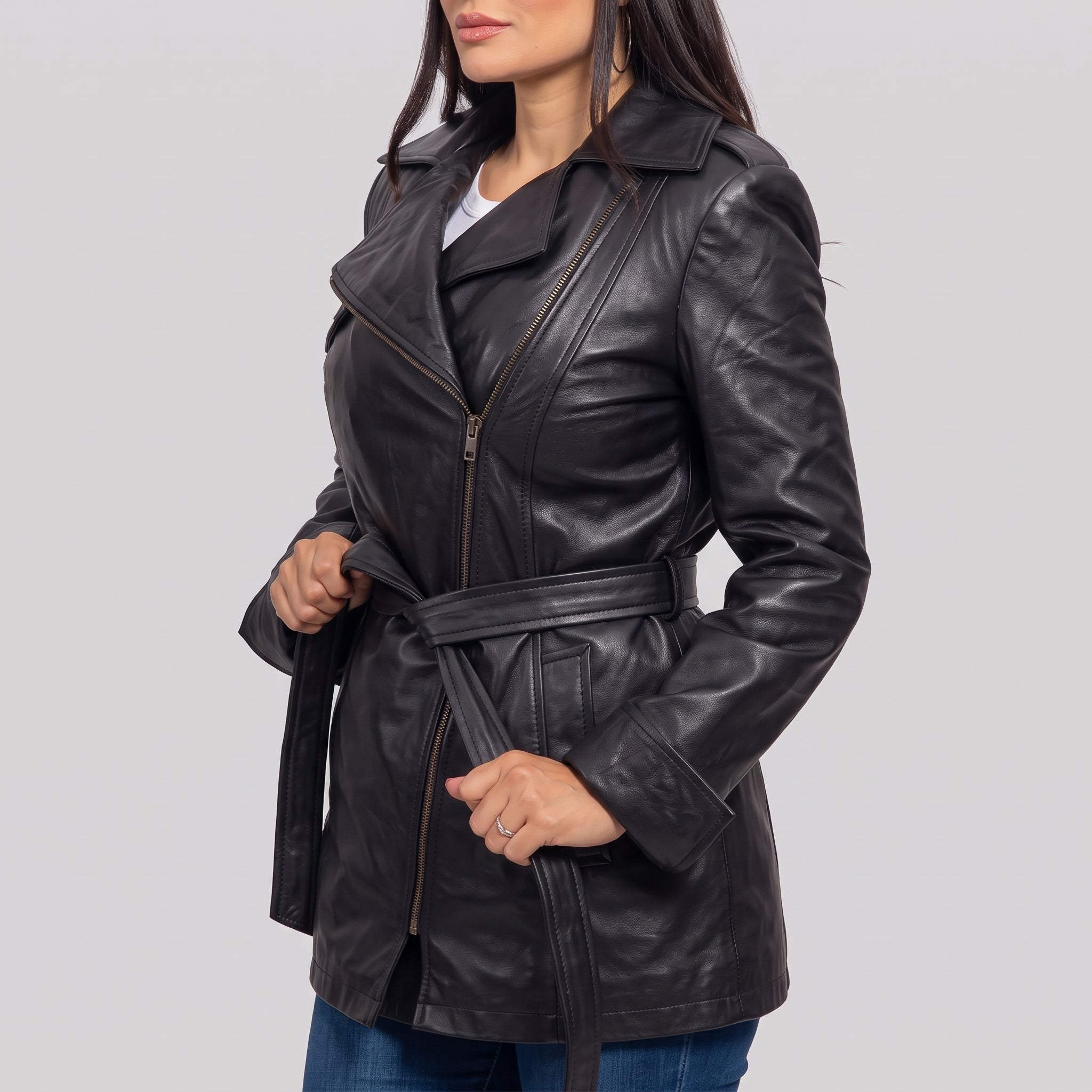 Women's Black Leather Biker Jacket — Earnley