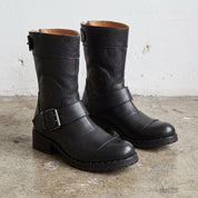 Women's Black Pebbled Leather Biker Boots — Chesham
