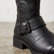 Women's Black Pebbled Leather Biker Boots — Chesham