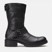 Women's Black Pebbled Leather Biker Boots — Chesham