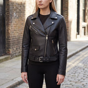 Women's Black Leather Biker Jacket — Ashford