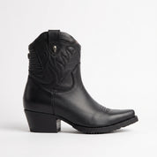 Women's Black Plain-Toe Leather Ankle Cowboy Boots — Plunkett