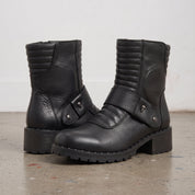 Women's Black Plain-Toe Leather Biker Boots — Slingsby