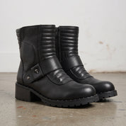 Women's Black Plain-Toe Leather Biker Boots — Slingsby