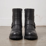 Women's Black Plain-Toe Leather Biker Boots — Slingsby