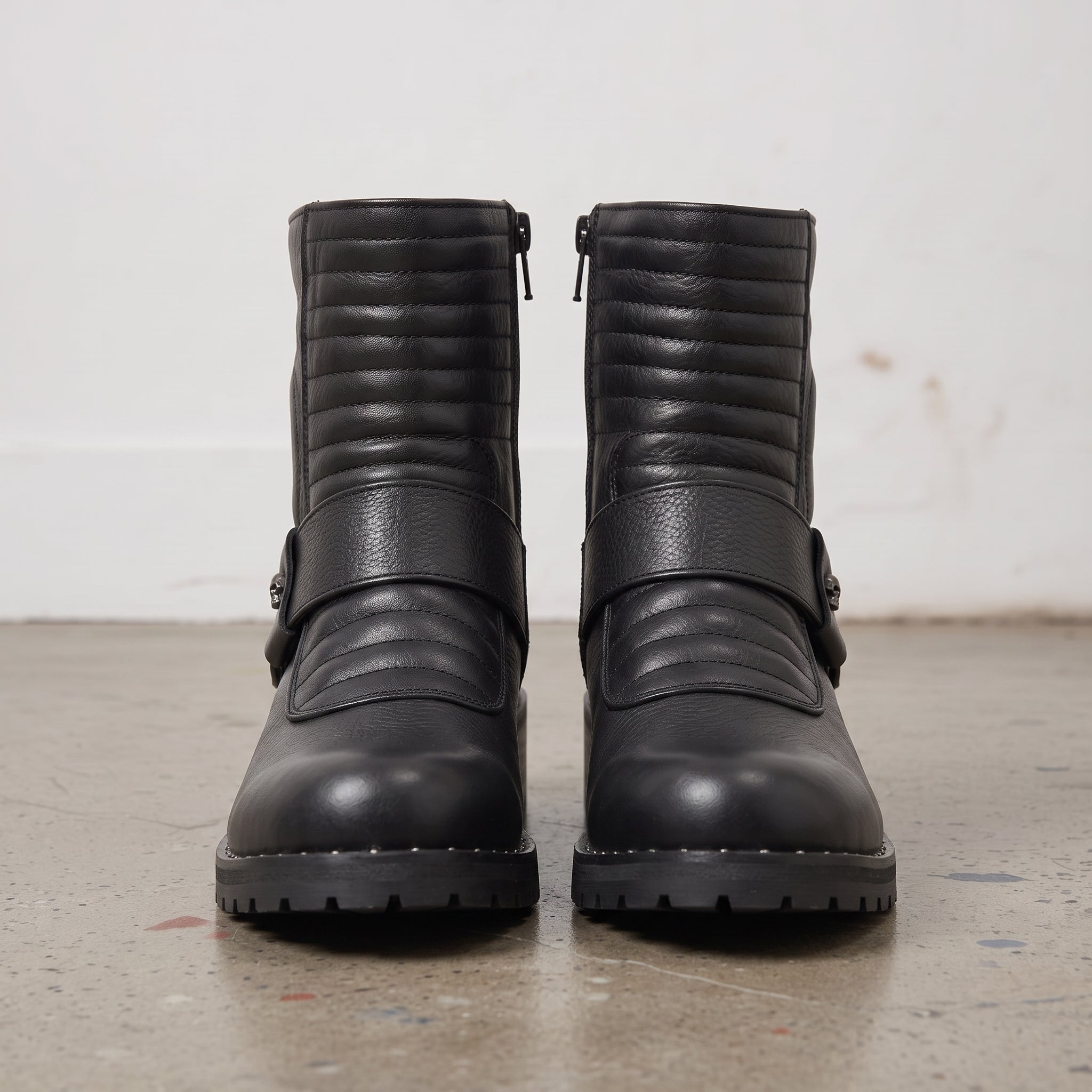 Women's Black Plain-Toe Leather Biker Boots — Slingsby