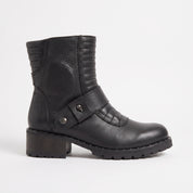Women's Black Plain-Toe Leather Biker Boots — Slingsby