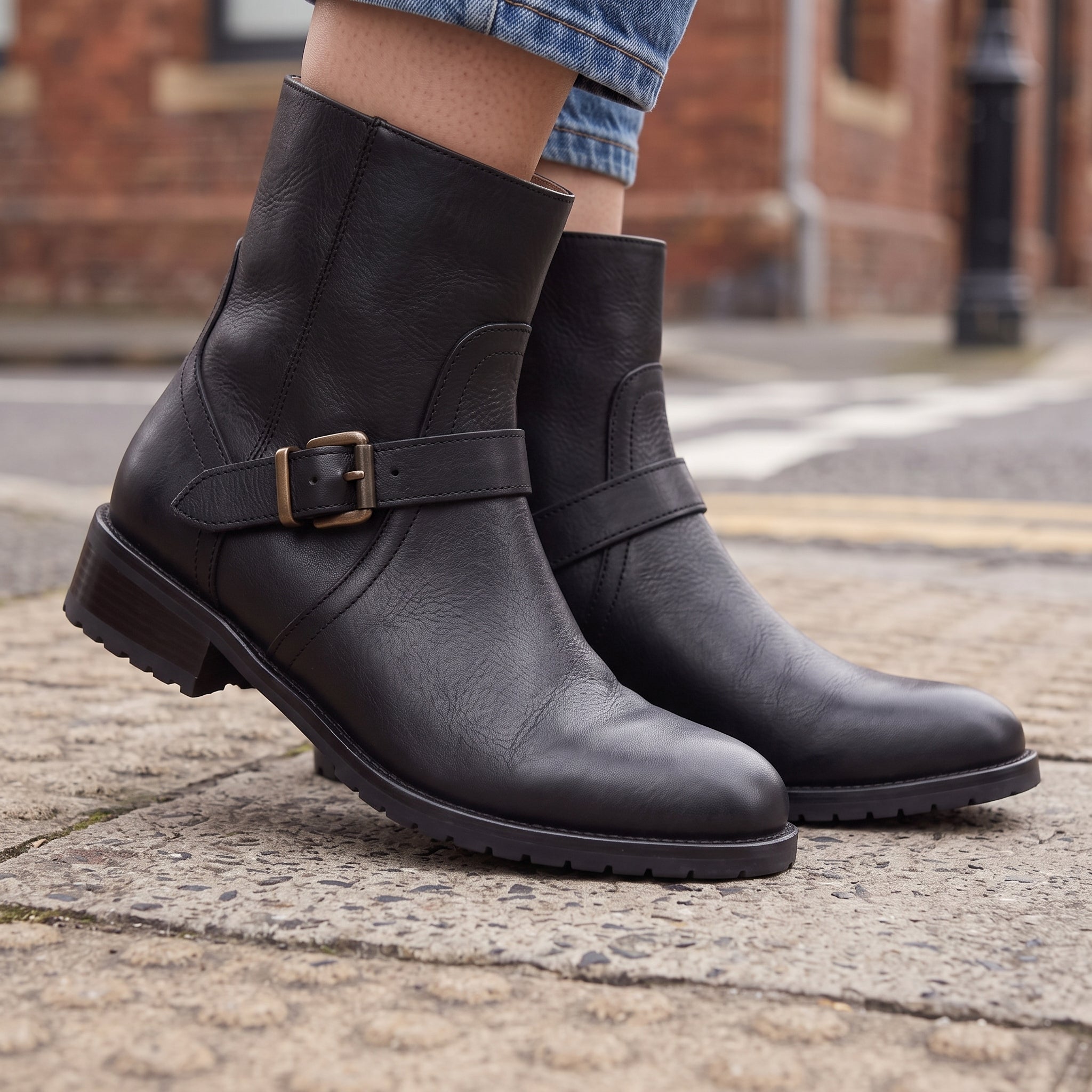 Women's Black Plain-Toe Leather Jodhpur Boots — Kibworth
