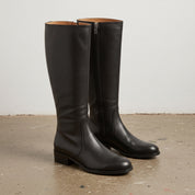 Women's Black Plain-Toe Leather Knee-High Boots — Marley