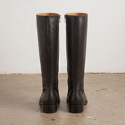 Women's Black Plain-Toe Leather Knee-High Boots — Marley