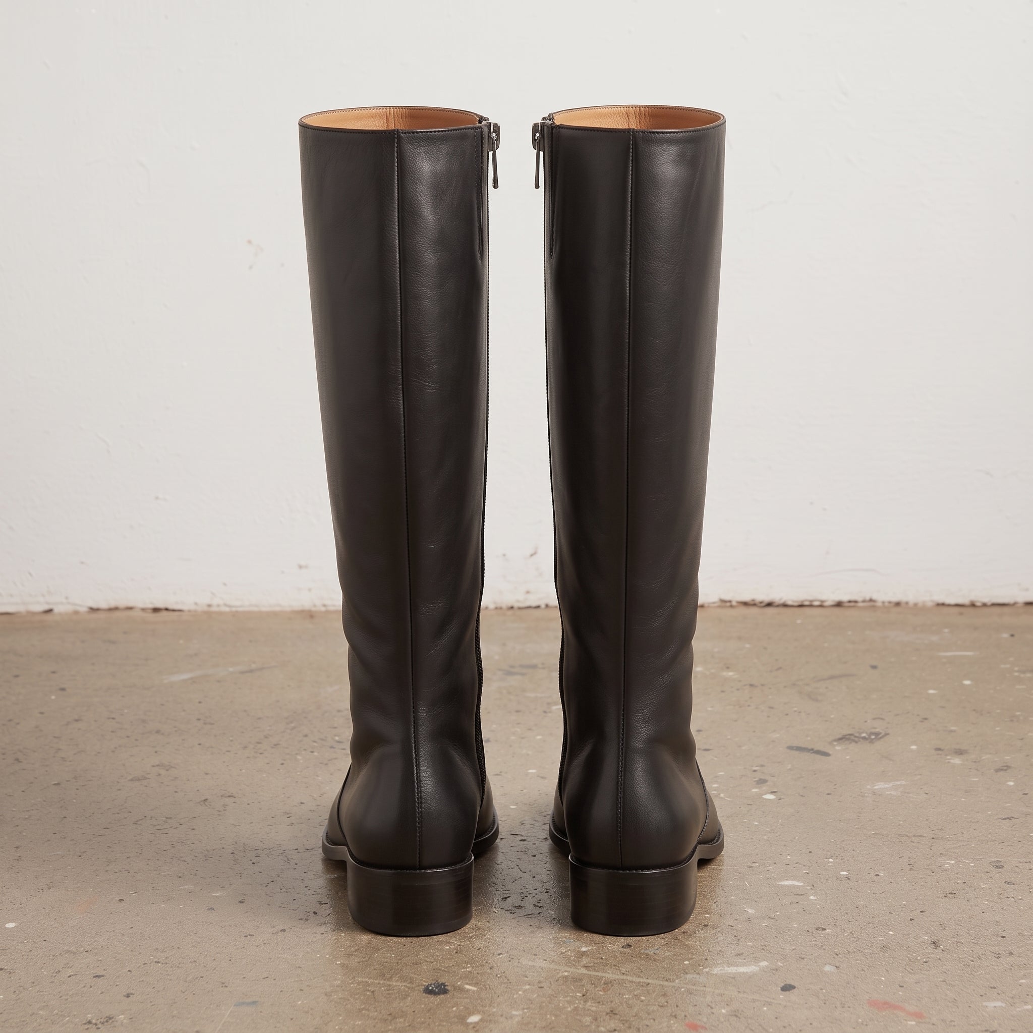 Women's Black Plain-Toe Leather Knee-High Boots — Marley
