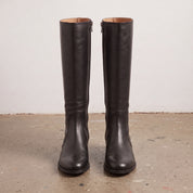 Women's Black Plain-Toe Leather Knee-High Boots — Marley