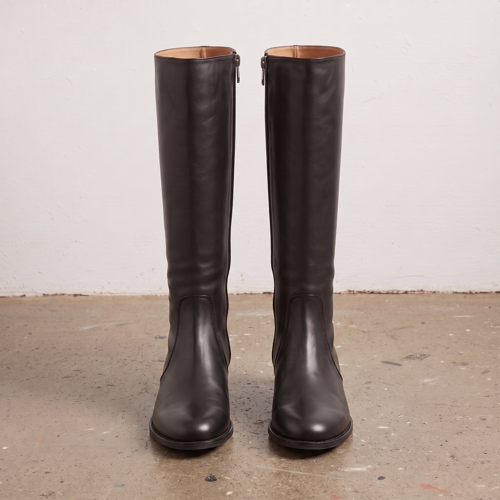 Women's Black Plain-Toe Leather Knee-High Boots — Marley