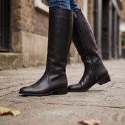 Women's Black Plain-Toe Leather Knee-High Boots — Marley