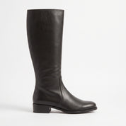 Women's Black Plain-Toe Leather Knee-High Boots — Marley