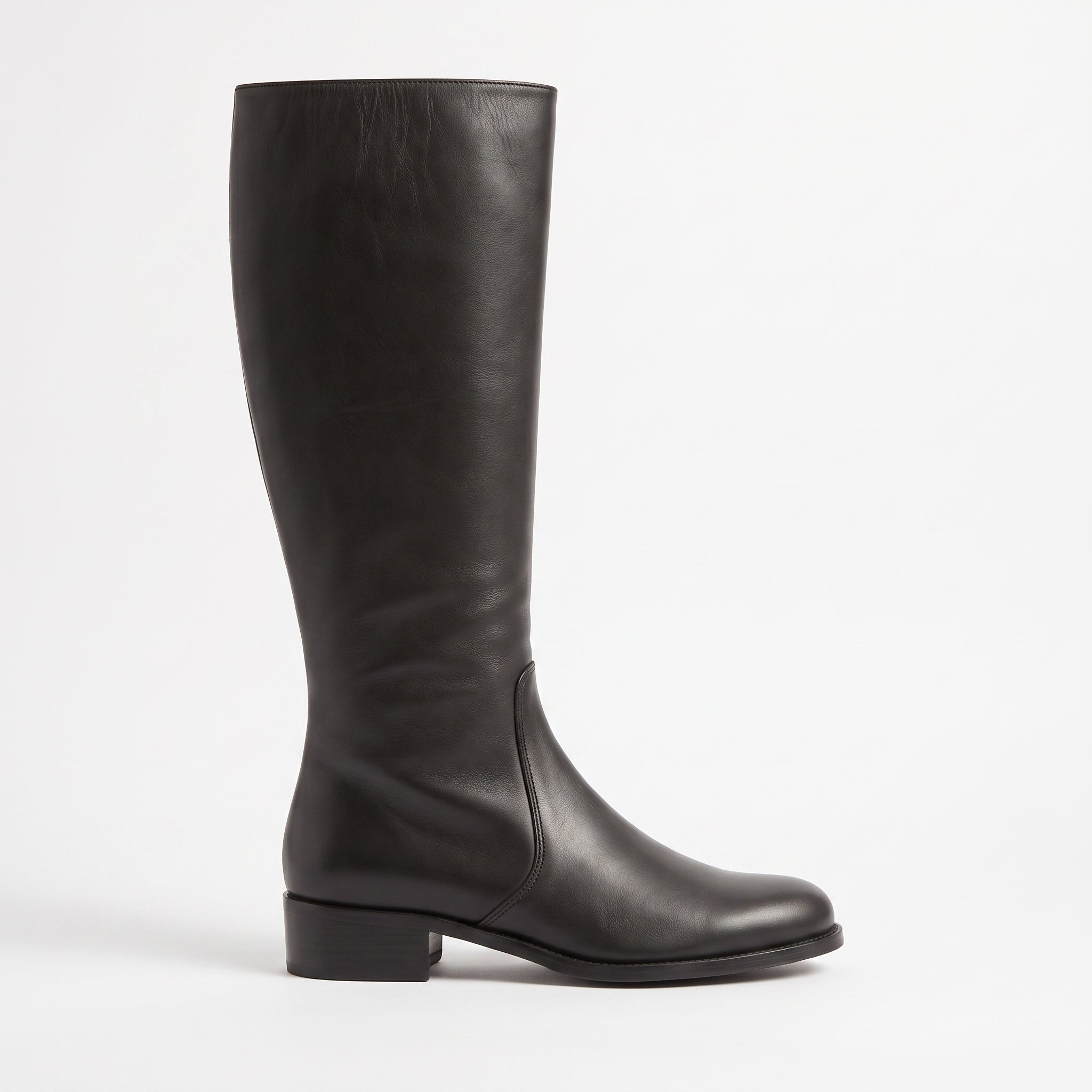 Women's Black Plain-Toe Leather Knee-High Boots — Marley