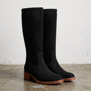 Handmade Women's Black Suede Knee-High Riding Boots — Brixham — Brixham