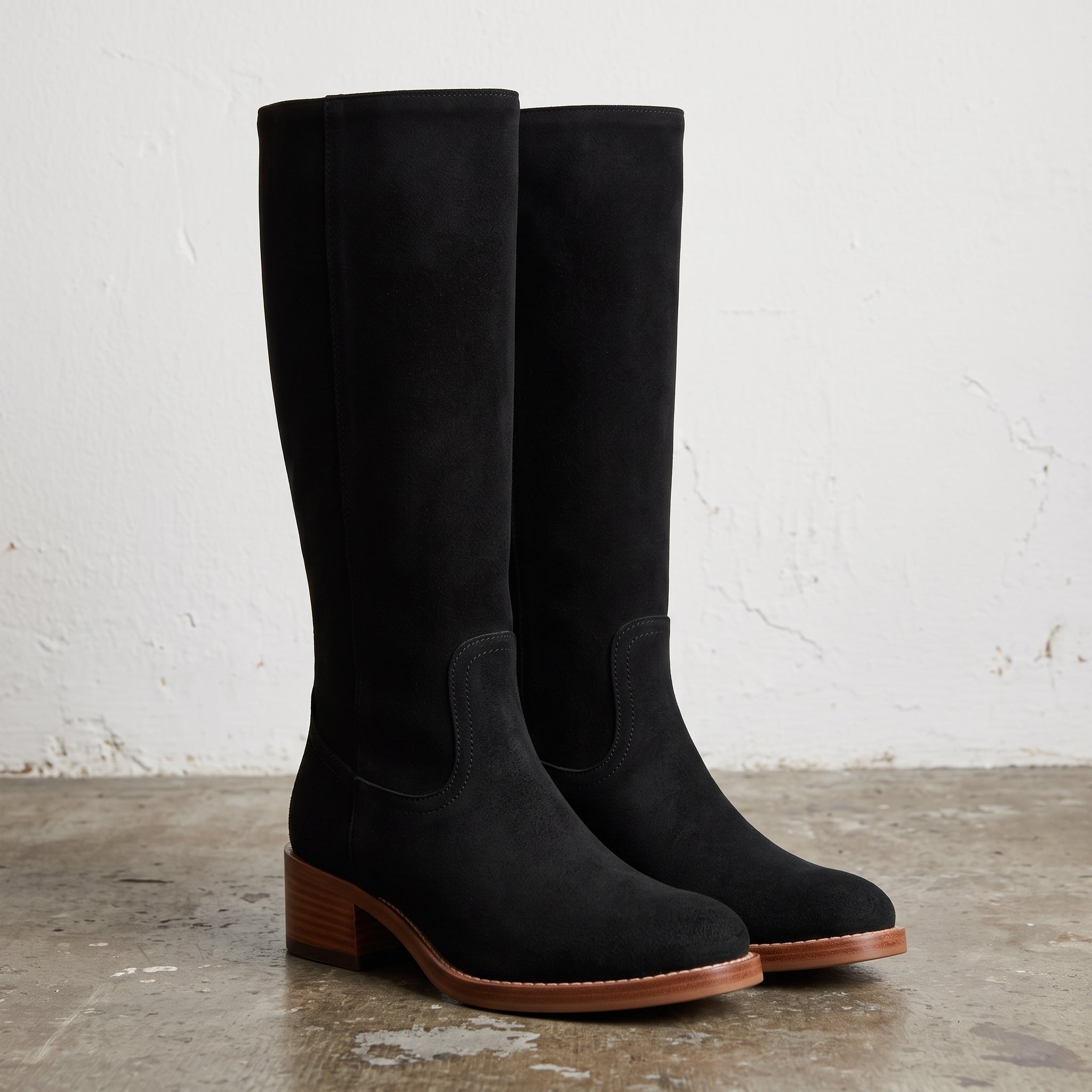 Handmade Women's Black Suede Knee-High Riding Boots — Brixham — Brixham