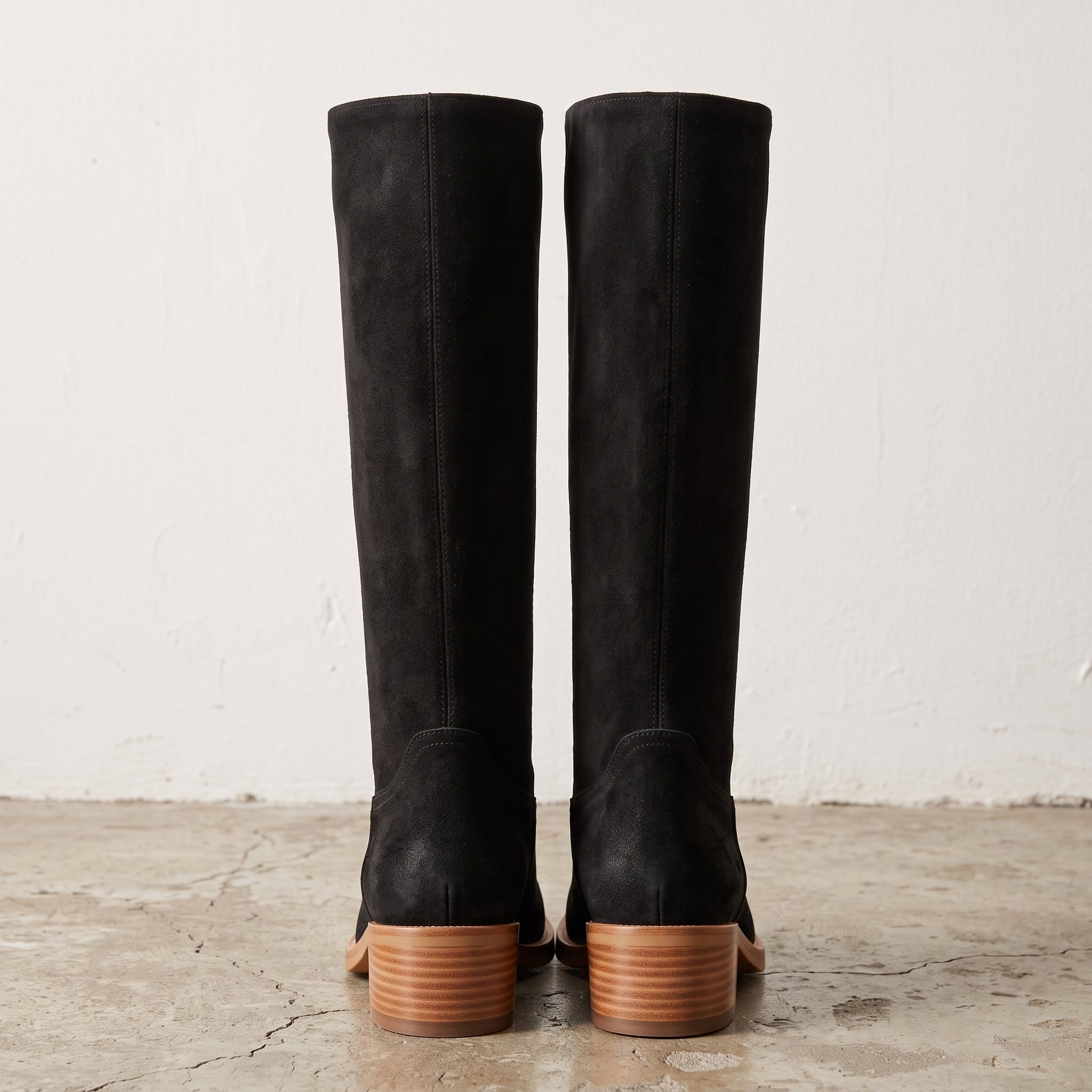 Handmade Women's Black Suede Knee-High Riding Boots — Brixham — Brixham
