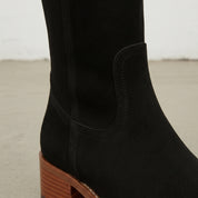 Handmade Women's Black Suede Knee-High Riding Boots — Brixham — Brixham