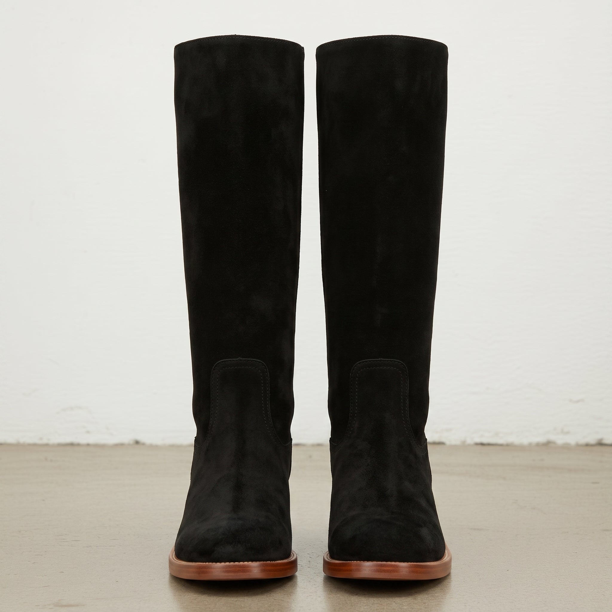 Handmade Women's Black Suede Knee-High Riding Boots — Brixham — Brixham