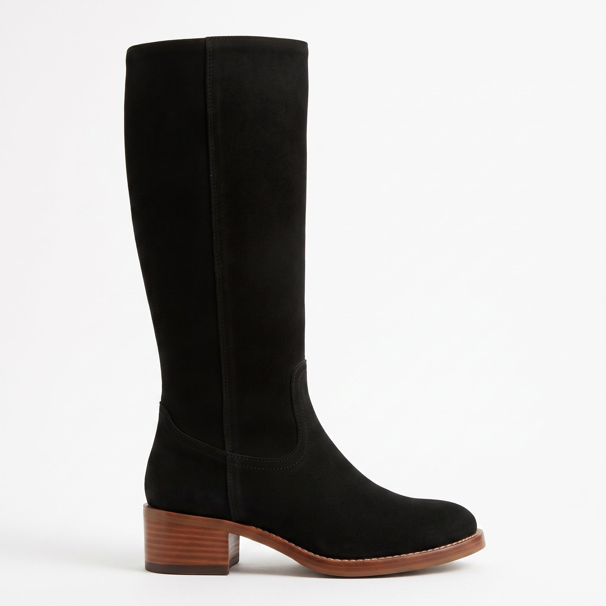 Handmade Women's Black Suede Knee-High Riding Boots — Brixham — Brixham
