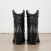 Women's Black Plain-Toe Leather Ankle Cowboy Boots — Plunkett