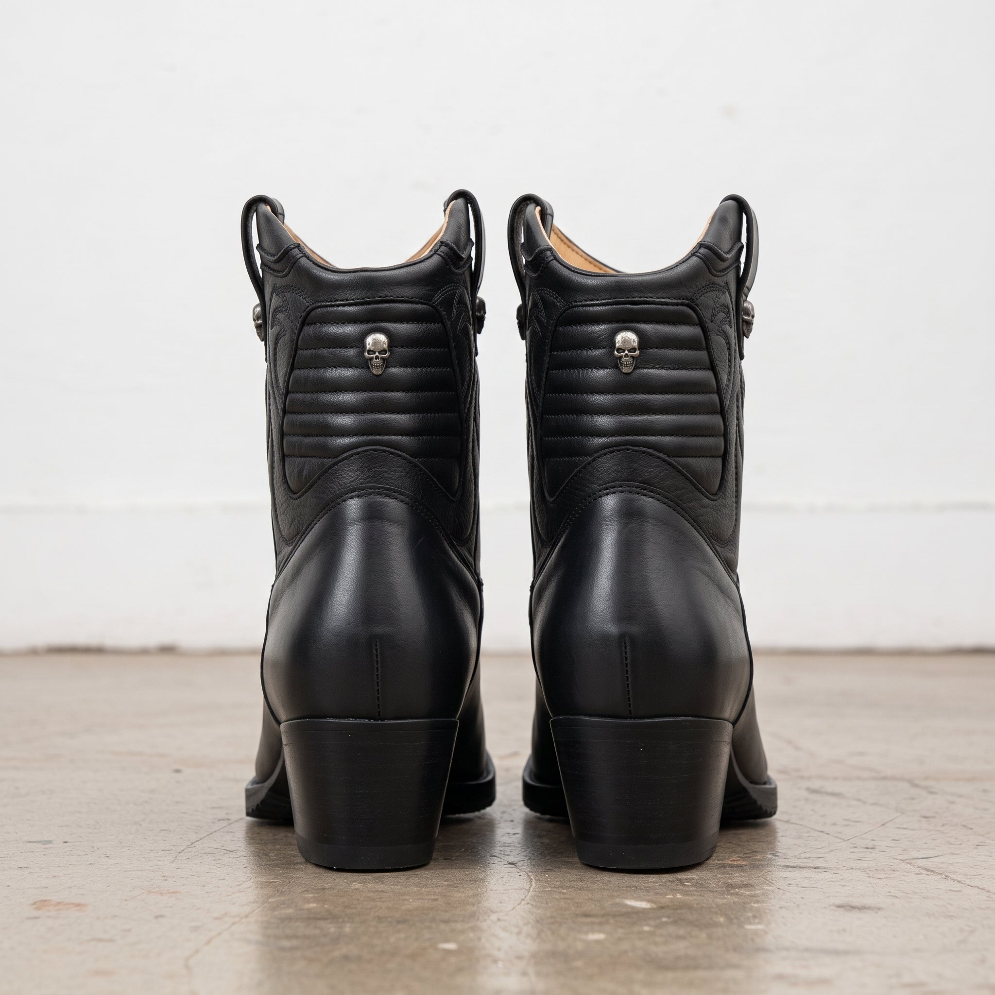 Women's Black Plain-Toe Leather Ankle Cowboy Boots — Plunkett