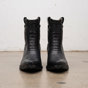 Women's Black Plain-Toe Leather Ankle Cowboy Boots — Plunkett