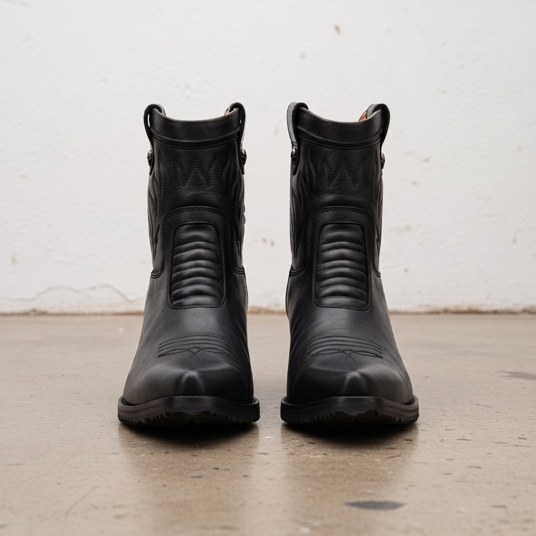 Women's Black Plain-Toe Leather Ankle Cowboy Boots — Plunkett