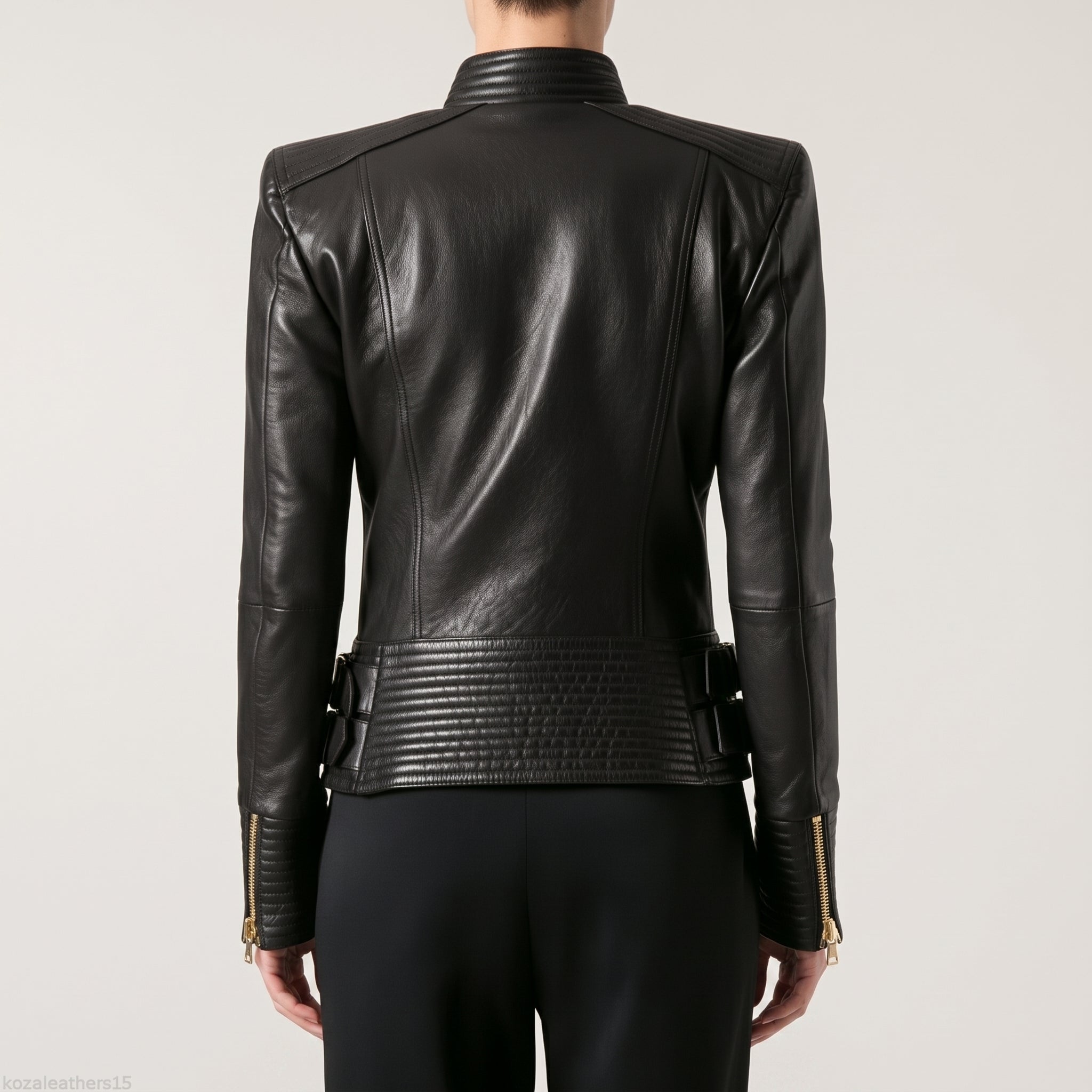 Women's Black Leather Biker Jacket — Padley