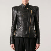 Women's Black Leather Biker Jacket — Padley
