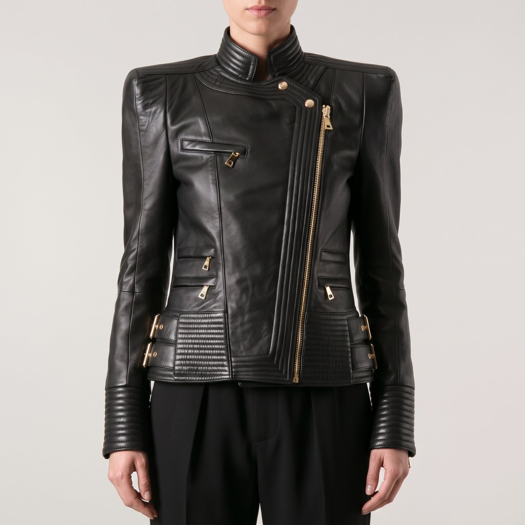 Women's Black Leather Biker Jacket — Padley