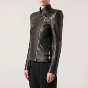 Women's Black Leather Biker Jacket — Padley