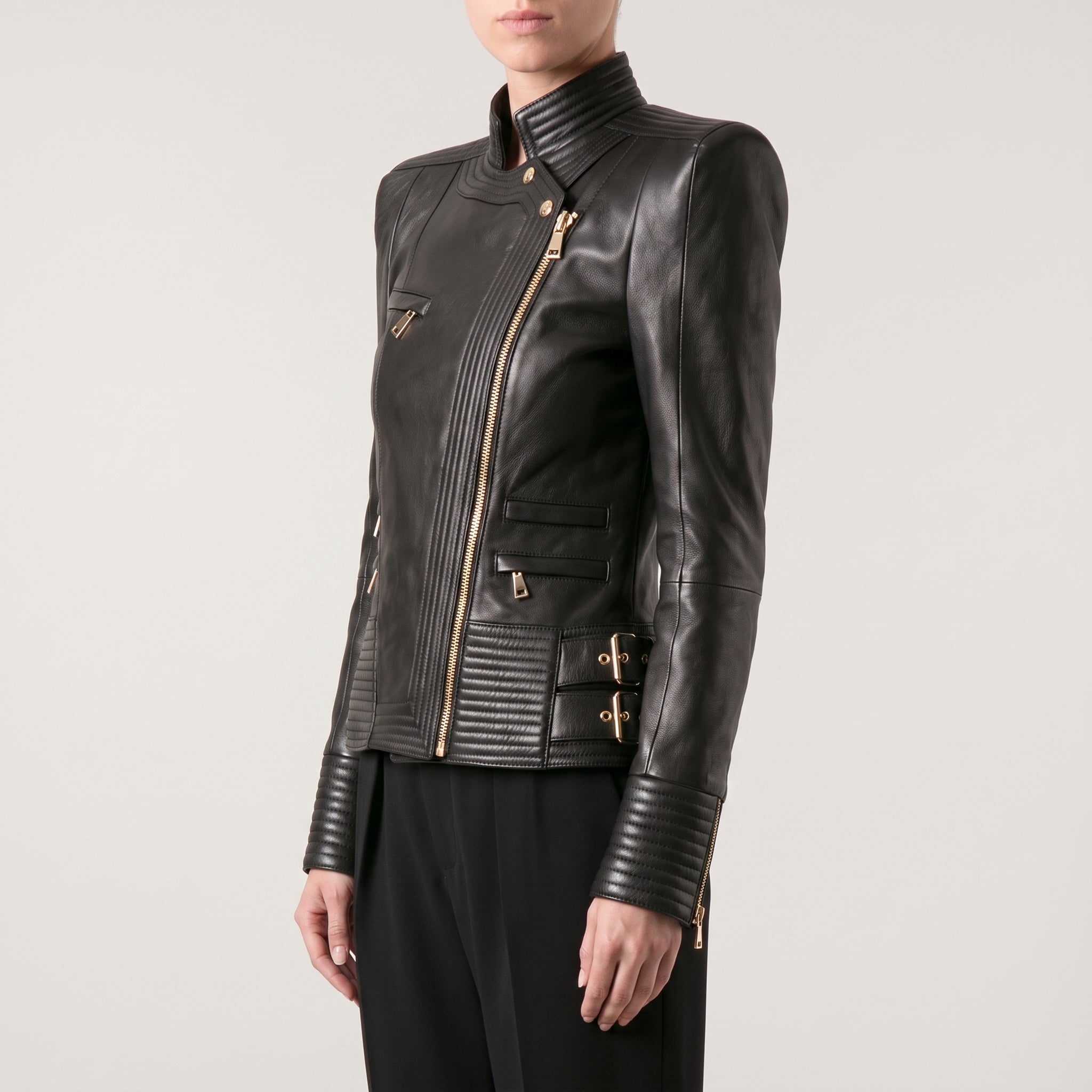 Women's Black Leather Biker Jacket — Padley