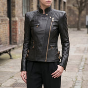 Women's Black Leather Biker Jacket — Padley