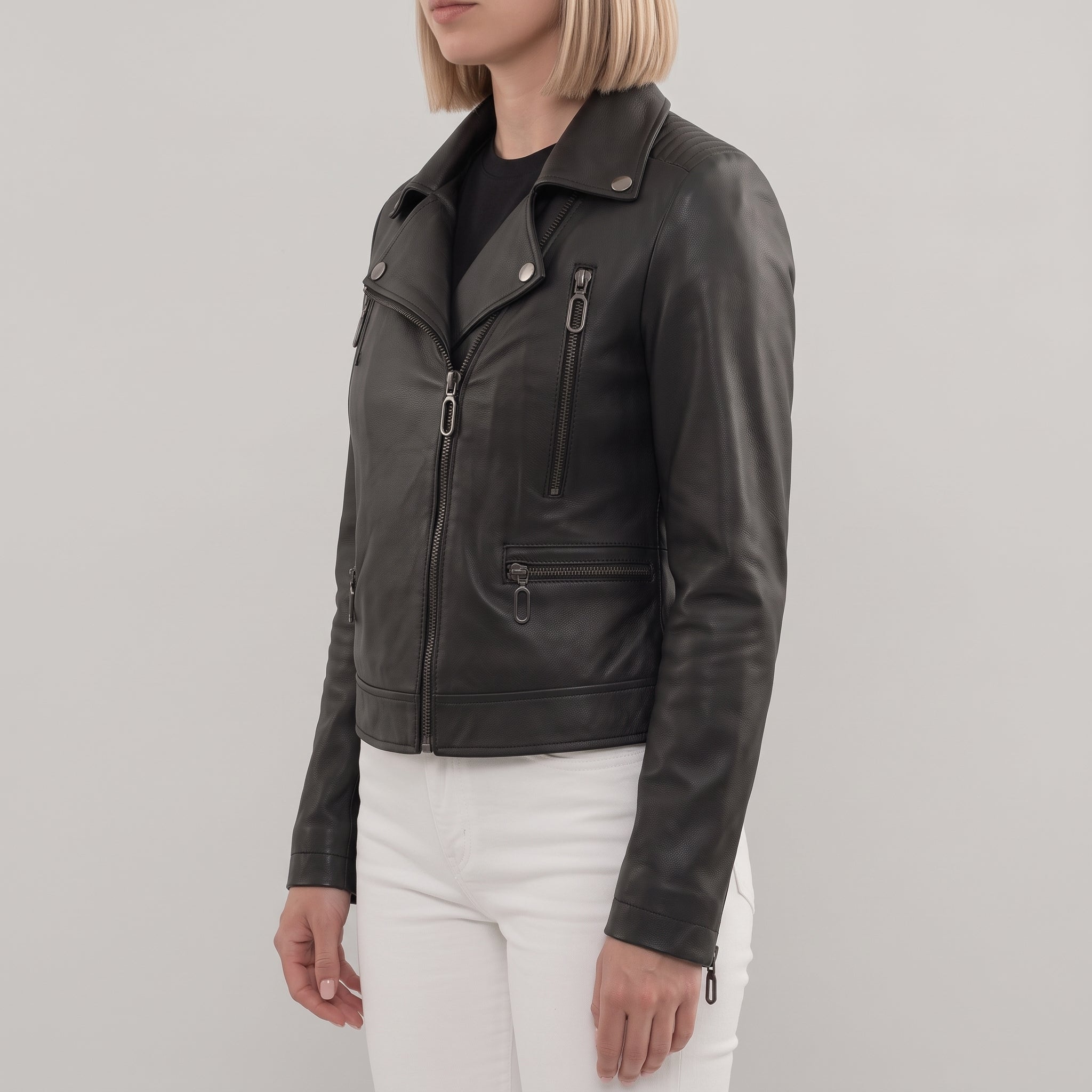 Women's Black Quilted Leather Biker Jacket — Colgrave