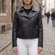 Women's Black Quilted Leather Biker Jacket — Colgrave