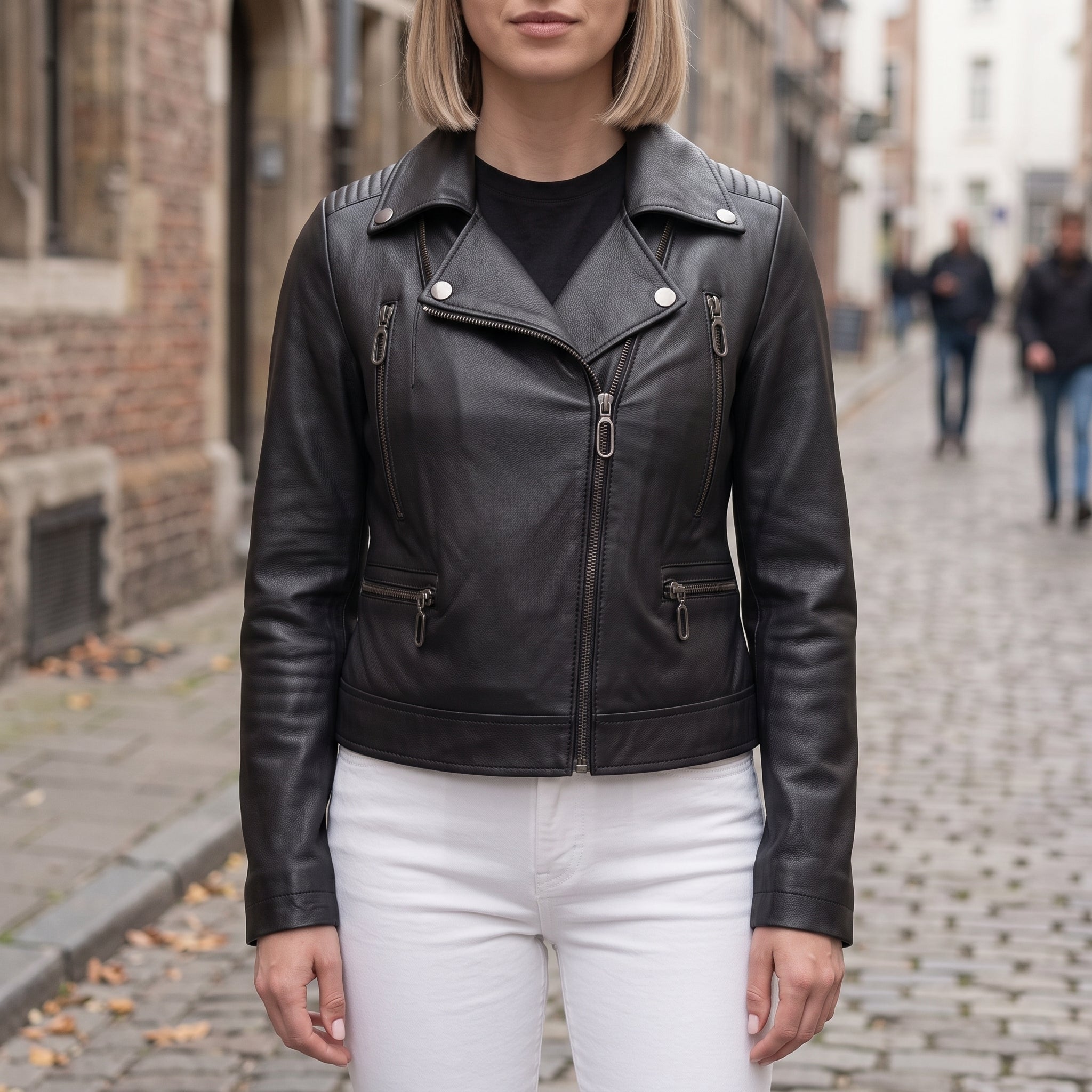 Women's Black Quilted Leather Biker Jacket — Colgrave