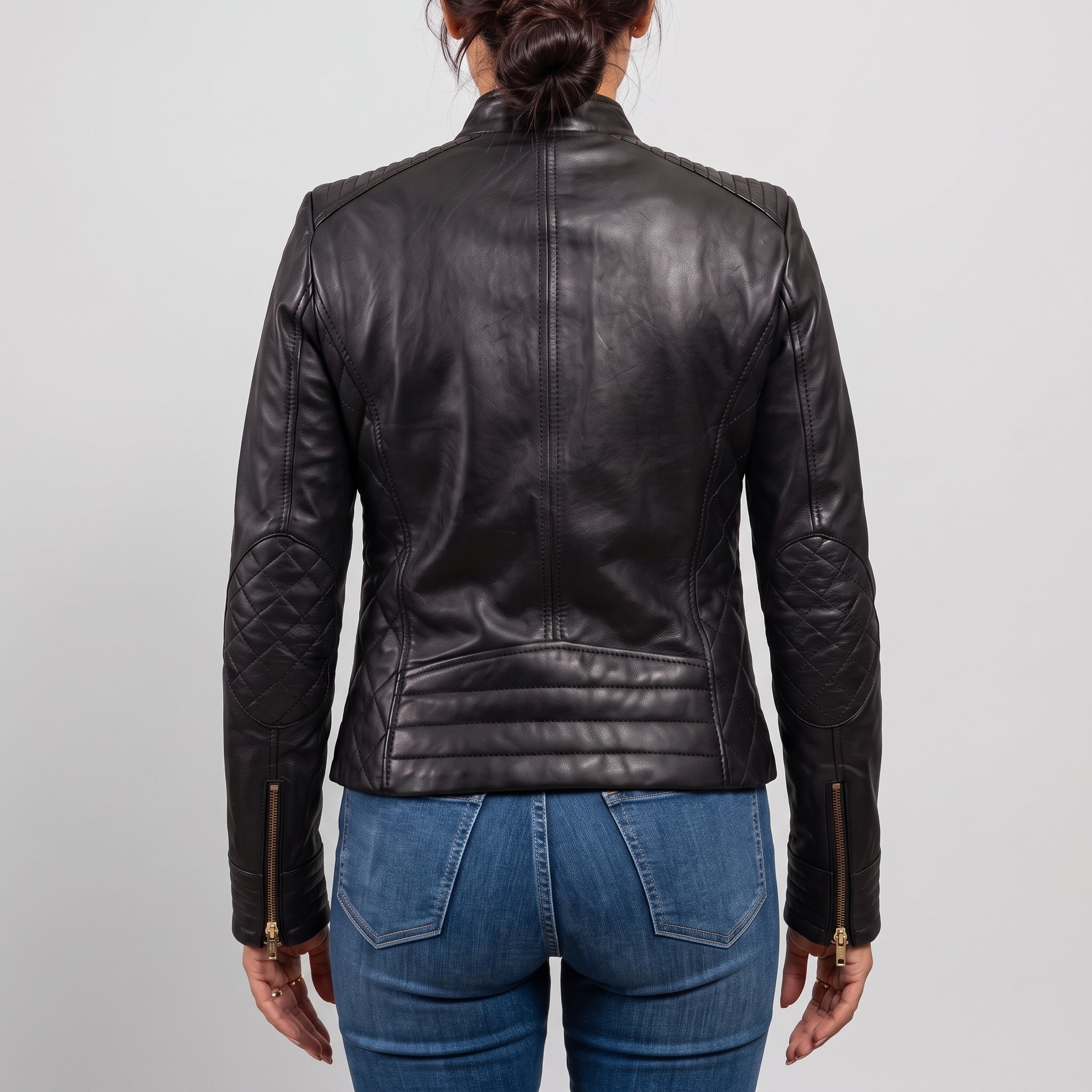 Women's Black Quilted Leather Biker Jacket — Kearsley
