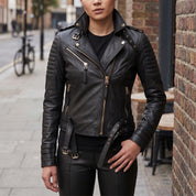 Women's Black Quilted Leather Perfecto Biker Jacket — Halifax