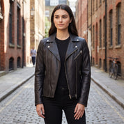 Women's Black Quilted Leather Perfecto Biker Jacket — Welford