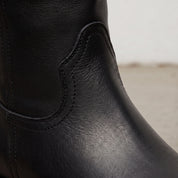 Women's Black Round-Toe Leather Mid-Calf Western Boots — Fairfax