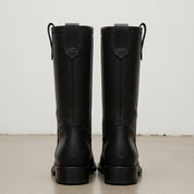 Women's Black Round-Toe Leather Mid-Calf Western Boots — Fairfax