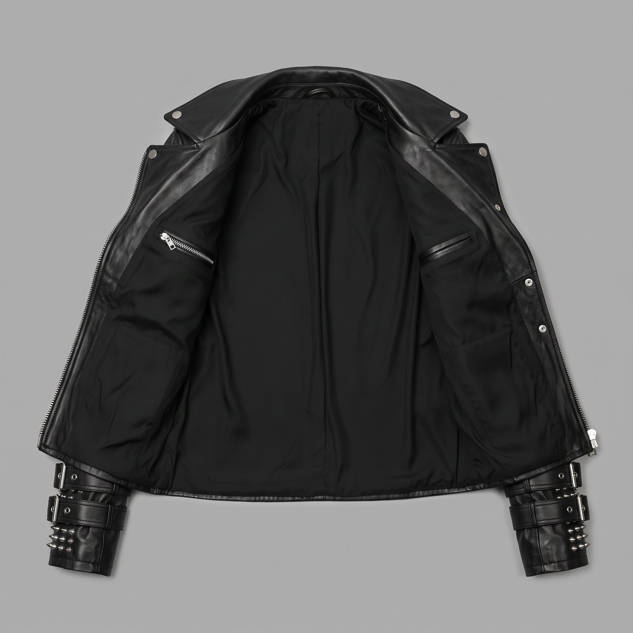 Women's Black Studded Leather Biker Jacket — Fritton
